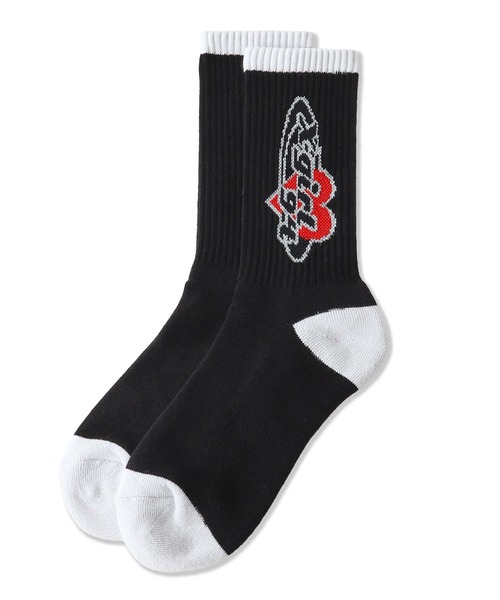 X-girl（エックスガール）の「PLANET HEART LOGO RIB SOCKS（ソックス/靴下・レディース・ホワイト/ブラック・ONE SIZE）」の2枚目の写真