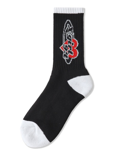 X-girl（エックスガール）の「PLANET HEART LOGO RIB SOCKS（ソックス/靴下・レディース・ホワイト/ブラック・ONE SIZE）」の4枚目の写真