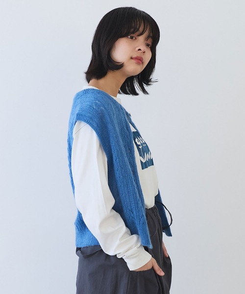 bulle de savon（ビュルデサボン）の「ふわふわ 透かし編みニットベスト（ベスト・レディース・ブラウン/ブルー/イエロー・FREE）」の18枚目の写真