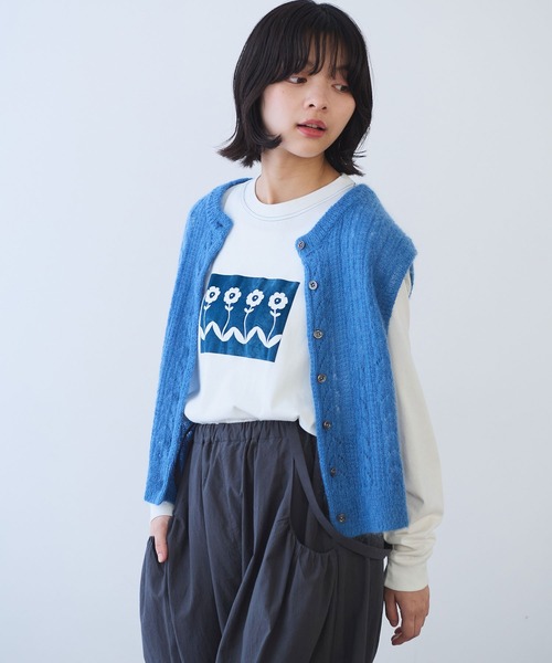 bulle de savon（ビュルデサボン）の「ふわふわ 透かし編みニットベスト（ベスト・レディース・ブラウン/ブルー/イエロー・FREE）」の17枚目の写真