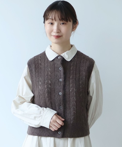 セール】ふわふわ 透かし編みニットベスト（ベスト）｜bulle de savon