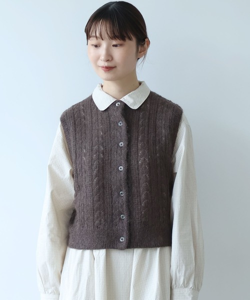 ふわふわ 透かし編みニットベスト（ベスト）｜bulle de savon