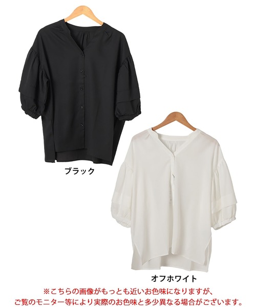 GOLDJAPAN(ゴールドジャパン)の「キーネックランタンスリーブブラウス【大きいサイズ対応】(シャツ/ブラウス・レディース・ブラック/オフホワイト・LL~3L/4L~5L)」の18枚目の写真
