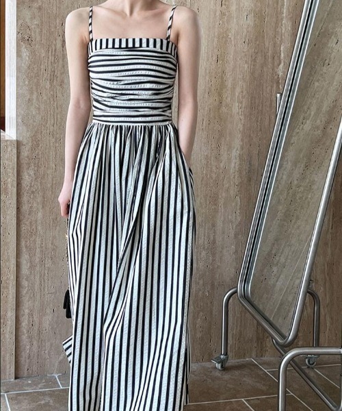 セール】エレガントな縦ストライプ柄ワンピース（ワンピース