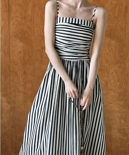 セール】エレガントな縦ストライプ柄ワンピース（ワンピース