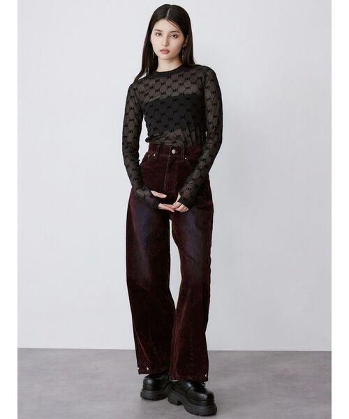 MURUA(ムルーア)の「フロッキーバレルレッグデニム【セット販売対象】(デニムパンツ・レディース・グレー/ブラック/ボルドー・1/2)」の6枚目の写真