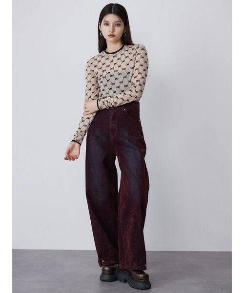 MURUA(ムルーア)の「フロッキーバレルレッグデニム【セット販売対象】(デニムパンツ・レディース・グレー/ブラック/ボルドー・1/2)」の9枚目の写真