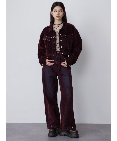 ムルーア セットアップ対応 フロッキーバレルレッグデニムパンツ セットアップ対応】フロッキーバレルレッグデニム（デニムパンツ