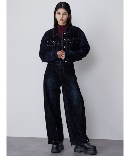 ムルーア セットアップ対応 フロッキーバレルレッグデニムパンツ セットアップ対応】フロッキーバレルレッグデニム（デニムパンツ