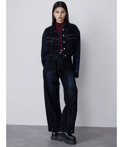 ムルーア セットアップ対応 フロッキーバレルレッグデニムパンツ セットアップ対応】フロッキーバレルレッグデニム（デニムパンツ