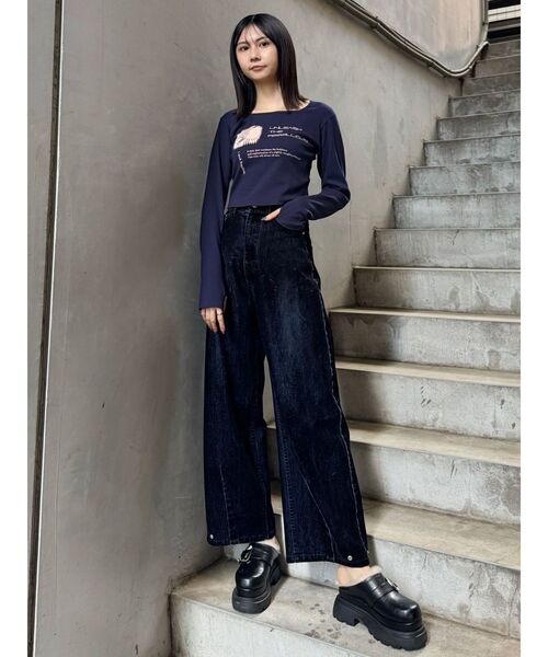ムルーア セットアップ対応 フロッキーバレルレッグデニムパンツ フロッキーバレルレッグデニム【セット販売対象】（デニムパンツ