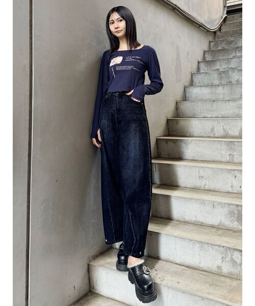 ムルーア セットアップ対応 フロッキーバレルレッグデニムパンツ MURUA ジーンズ デニム デニムパンツ フロッキーバレルレッグ