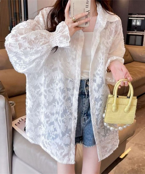 ROCHAS 売れ筋商品|||ロシャス カーディガン アウター レディース Cardigans Beige 襟付きメッシュニットカーディガン レディース 長袖[品番