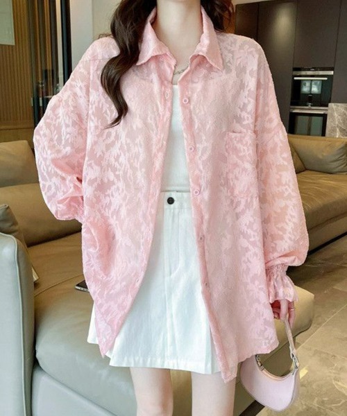 CARLA G. 売れ筋商品|||カーラ ジー カーディガン アウター レディース Cardigans Pink セール】ジャガードシアーカーディガン レディース