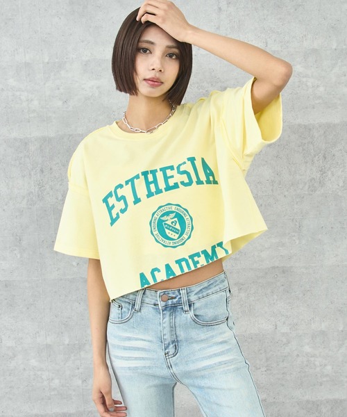 ANAP(アナップ)の「ミニ裏毛カレッジロゴ クロップドTシャツ(Tシャツ/カットソー・レディース・ネイビー/ライトグレー/イエロー・FREE)」の14枚目の写真