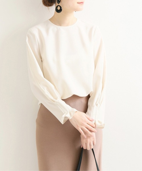 VERMEIL par iena 長袖シャツ ノーカラー 総柄 ホワイト VERMEIL par