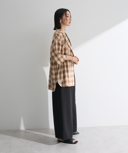 Green　Parks（グリーンパークス）の「チェック5分袖ジャケット（テーラードジャケット・レディース・ベージュ/ブラック・FREE）」の10枚目の写真