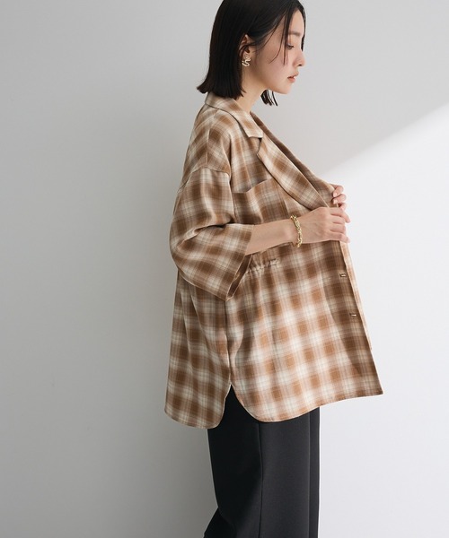 Green　Parks（グリーンパークス）の「チェック5分袖ジャケット（テーラードジャケット・レディース・ベージュ/ブラック・FREE）」の13枚目の写真