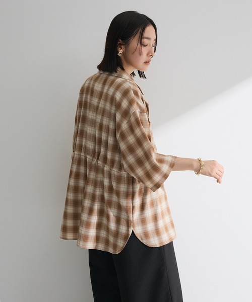 Green　Parks（グリーンパークス）の「チェック5分袖ジャケット（テーラードジャケット・レディース・ベージュ/ブラック・FREE）」の14枚目の写真