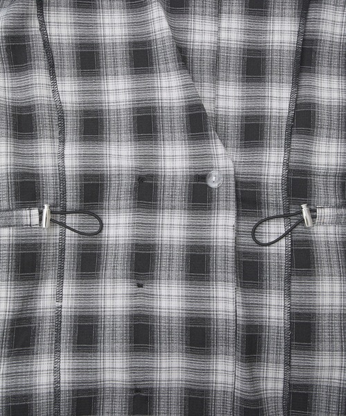 Green　Parks（グリーンパークス）の「チェック5分袖ジャケット（テーラードジャケット・レディース・ベージュ/ブラック・FREE）」の3枚目の写真