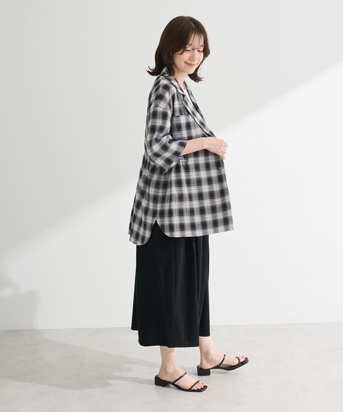 Green　Parks（グリーンパークス）の「チェック5分袖ジャケット（テーラードジャケット・レディース・ベージュ/ブラック・FREE）」の17枚目の写真