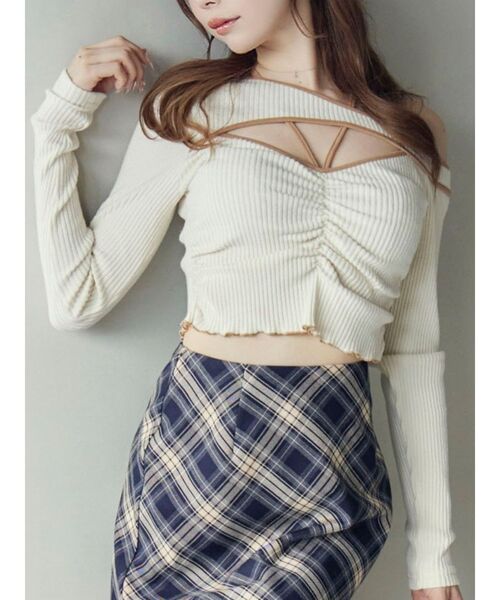 EATME（イートミー）の「ワンショルバイカラーリブTOP（Tシャツ/カットソー・レディース・ブラウン/グレー/アイボリー・FREE）」の2枚目の写真