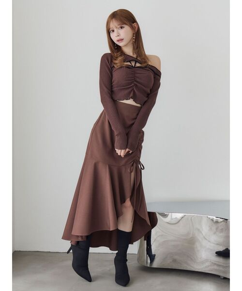 EATME（イートミー）の「ワンショルバイカラーリブTOP（Tシャツ/カットソー・レディース・ブラウン/グレー/アイボリー・FREE）」の4枚目の写真