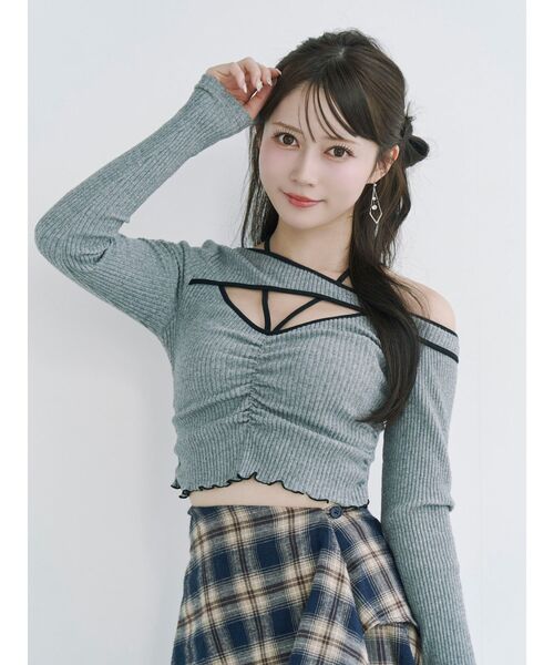 EATME（イートミー）の「ワンショルバイカラーリブTOP（Tシャツ/カットソー・レディース・ブラウン/グレー/アイボリー・FREE）」の19枚目の写真