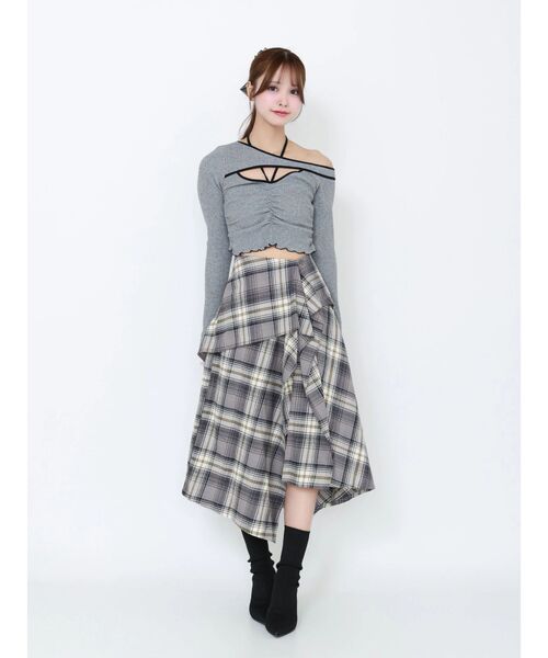 EATME（イートミー）の「ワンショルバイカラーリブTOP（Tシャツ/カットソー・レディース・ブラウン/グレー/アイボリー・FREE）」の6枚目の写真