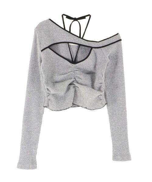 EATME（イートミー）の「ワンショルバイカラーリブTOP（Tシャツ/カットソー・レディース・ブラウン/グレー/アイボリー・FREE）」の5枚目の写真