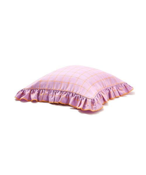 セール】フリルチェック クッションカバー 45×45 パープル（A-021