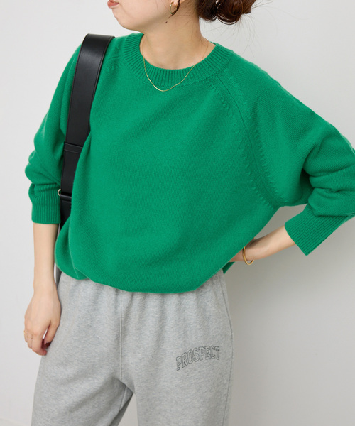 Spick & Span（スピックアンドスパン）の「《追加》ウールカシミヤ ラグランクルーネックニット（ニット/セーター・レディース・ホワイト/グリーン/ブラック・FREE）」の3枚目の写真