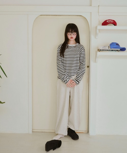 common gull products.（コモンガルプロダクツ）の「青虫ボーダーT 25fw（Tシャツ/カットソー・レディース・ミント/ネイビー/オフホワイト/パープル系・LARGE/MEDIUM/SMALL）」の14枚目の写真