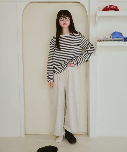 common gull products.（コモンガルプロダクツ）の「青虫ボーダーT 25fw（Tシャツ/カットソー・レディース・ミント/ネイビー/オフホワイト/パープル系・LARGE/MEDIUM/SMALL）」の15枚目の写真