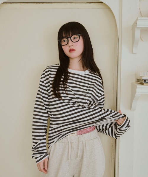 common gull products.（コモンガルプロダクツ）の「青虫ボーダーT 25fw（Tシャツ/カットソー・レディース・ミント/ネイビー/オフホワイト/パープル系・LARGE/MEDIUM/SMALL）」の17枚目の写真