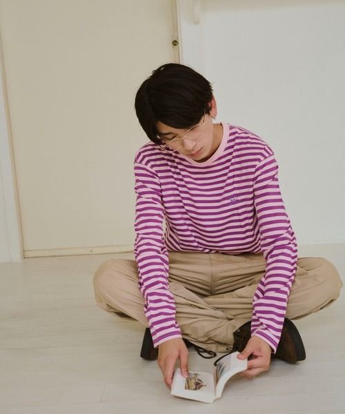 common gull products.（コモンガルプロダクツ）の「青虫ボーダーT 25fw（Tシャツ/カットソー・レディース・ミント/ネイビー/オフホワイト/パープル系・LARGE/MEDIUM/SMALL）」の9枚目の写真