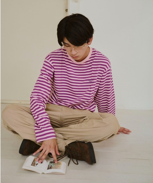 common gull products.（コモンガルプロダクツ）の「青虫ボーダーT 25fw（Tシャツ/カットソー・レディース・ミント/ネイビー/オフホワイト/パープル系・LARGE/MEDIUM/SMALL）」の11枚目の写真