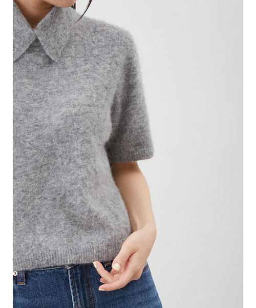 ポロ衿クロップド丈モヘアニットトップス（ニット/セーター）｜Mila