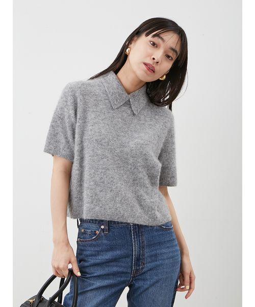 ポロ衿クロップド丈モヘアニットトップス（ニット/セーター）｜Mila