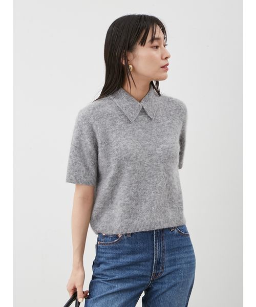 ポロ衿クロップド丈モヘアニットトップス（ニット/セーター）｜Mila