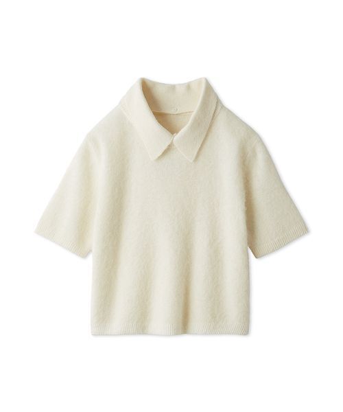 セール】ポロ衿クロップド丈モヘアニットトップス（ニット/セーター