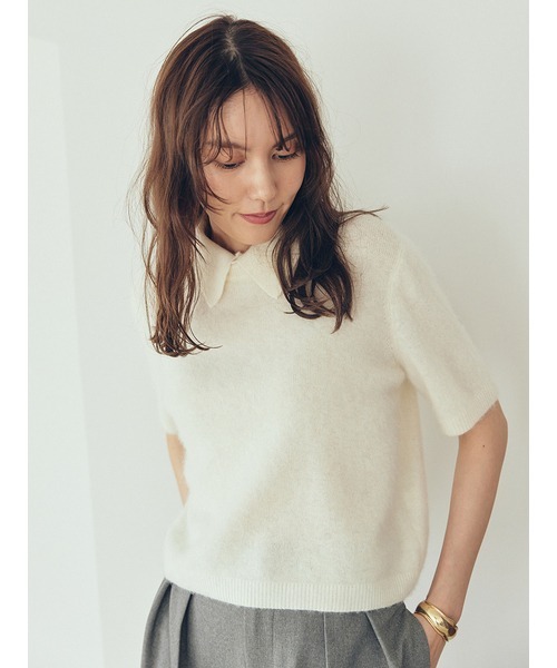 Mila Owen（ミラオーウェン）の「ポロ衿クロップド丈モヘアニット