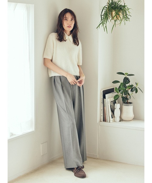 ポロ衿クロップド丈モヘアニットトップス（ニット/セーター）｜Mila