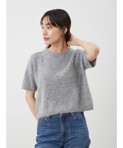 ポロ衿クロップド丈モヘアニットトップス（ニット/セーター）｜Mila