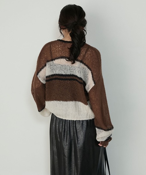 もさ♡14kgf forksy.】マルチボーダーモヘアタッチ シアージップカーディガン