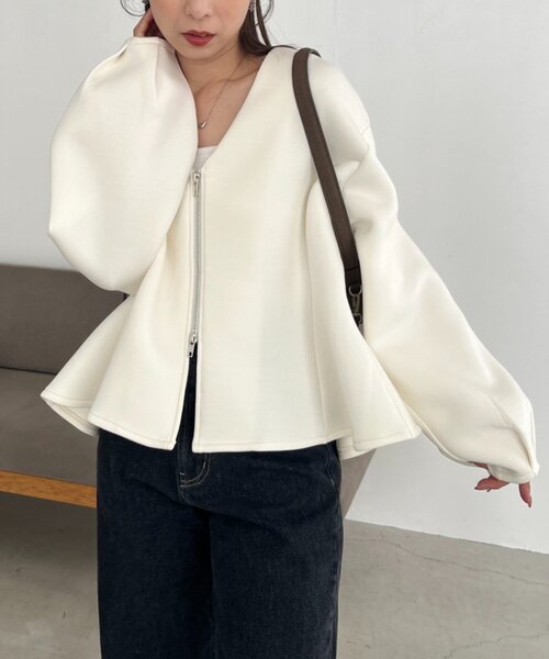 今期新作！即納【伸縮性◎】ペプラムジップカーディガンカプリシュレマージュ ペプラムジップカーディガン（カーディガン/ボレロ）｜CAPRICIEUX LE