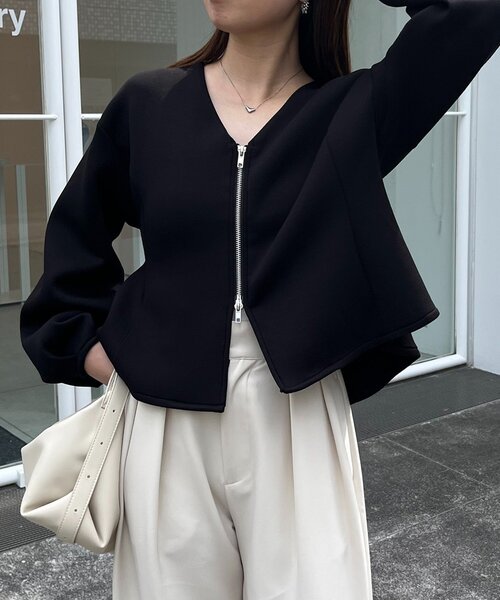今期新作！即納【伸縮性◎】ペプラムジップカーディガンカプリシュレマージュ スタイルアップが叶う/伸縮性◎】ペプラムジップカーディガン