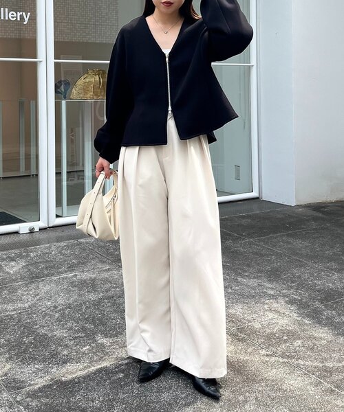 今期新作！即納【伸縮性◎】ペプラムジップカーディガンカプリシュレマージュ CAPRICIEUX LE'MAGE｜【スタイルアップが叶う/伸縮性