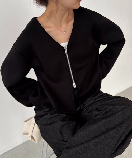 今期新作！即納【伸縮性◎】ペプラムジップカーディガンカプリシュレマージュ 今期新作！即納【伸縮性◎】ペプラムジップカーディガンカプリ