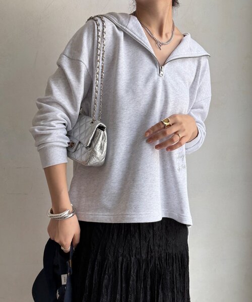 DouDou(ドゥドゥ)の「【WEB限定】グリッターロゴフーディー(Tシャツ/カットソー・レディース・チャコールグレー/ブルー/ライトグレー・FREE)」の11枚目の写真